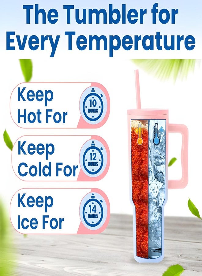OCEANEVO 1200 ML Stainless Steel Tumbler with Lid and 3 Straws, Double Insulated Cup with Handle for Hot and Cold, 100% Leakproof Mug for Office, Gym and Travel - Pink and Blue - Image 4